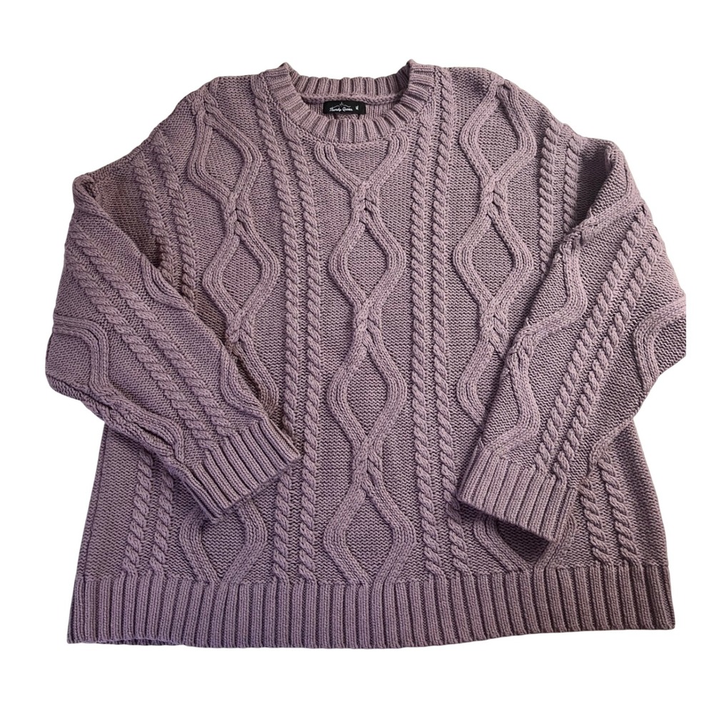 Trendy Queen Cable Knit Sweater Dusty Purple Crew Neck sz XL Chunky Boxy Cozy